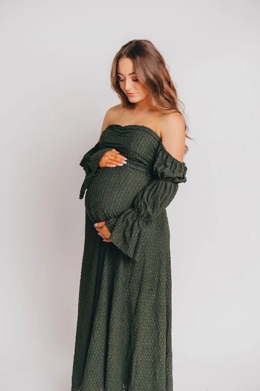 Corrine Tiered Sleeve Maxi Dress with Pockets in Hunter Green - Bump Friendly (Restocking Mid Nov)