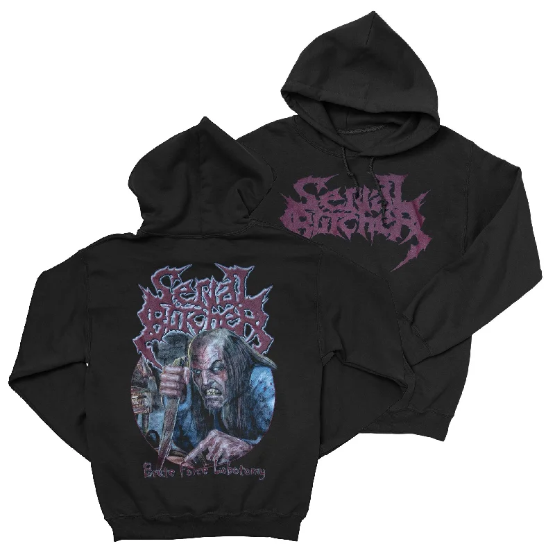 Women's Oversized Chunky Knit Pullovers in Neutral TonesSerial Butcher "Brute Force Lobotomy" Pullover Hoodie Women's Oversized Chunky Knit Pullovers in Neutral TonesSerial Butcher "Brute Force Lobotomy" Pullover Hoodie