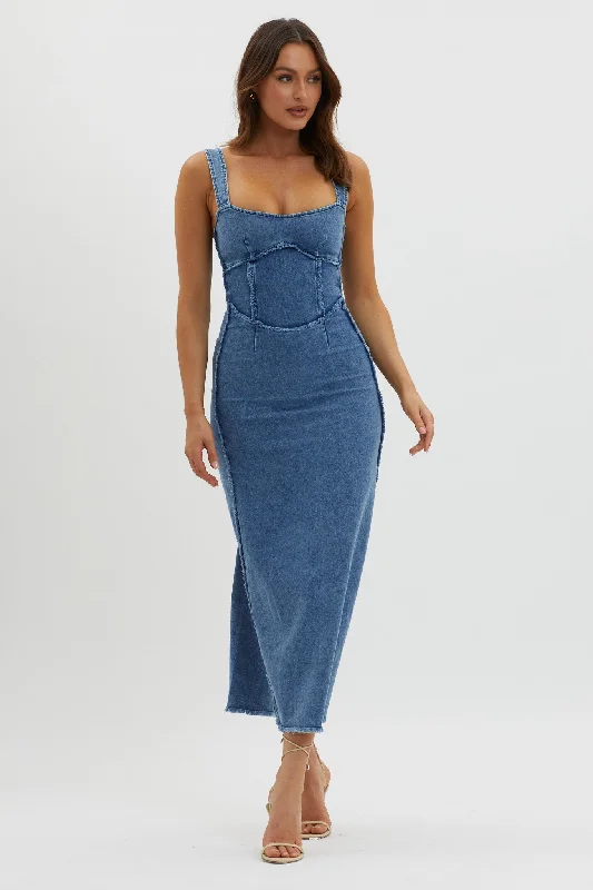 Shenae Raw Edge Bodycon Dress Denim