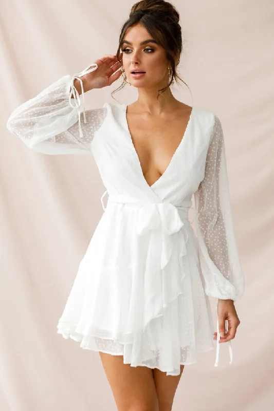 Wrap - Style Women Dress with Adjustable Fit for All Body TypesSheri Hail Spot Chiffon Dress White Wrap - Style Women Dress with Adjustable Fit for All Body TypesSheri Hail Spot Chiffon Dress White