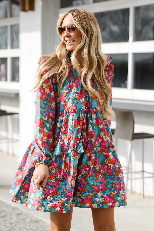 Sheath Women Dress with a Tailored Fit for a Professional LookFINAL SALE - Sophisticated Crush Teal Tiered Floral Mini Dress Sheath Women Dress with a Tailored Fit for a Professional LookFINAL SALE - Sophisticated Crush Teal Tiered Floral Mini Dress