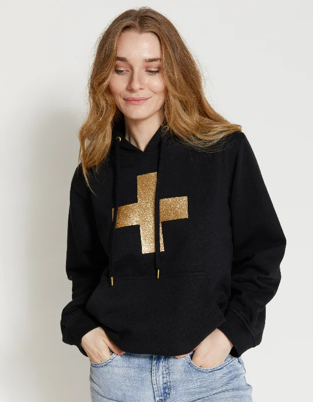 Women's zip - up sweatshirt in pastel blue for a soft and stylish outfitStella + Gemma | Hoodie | Black with Gold Glitter Cross Women's zip - up sweatshirt in pastel blue for a soft and stylish outfitStella + Gemma | Hoodie | Black with Gold Glitter Cross
