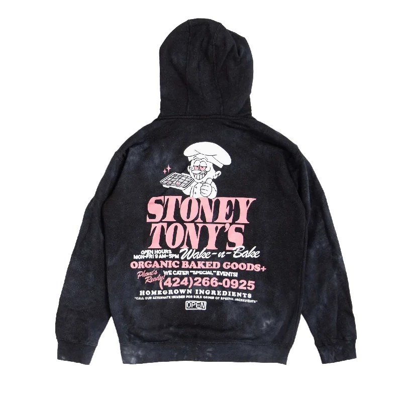 Women's hoodie with a kangaroo pocket and a pom - pom drawstring for added charmStoney Tony's Black Dye Hoodie Women's hoodie with a kangaroo pocket and a pom - pom drawstring for added charmStoney Tony's Black Dye Hoodie