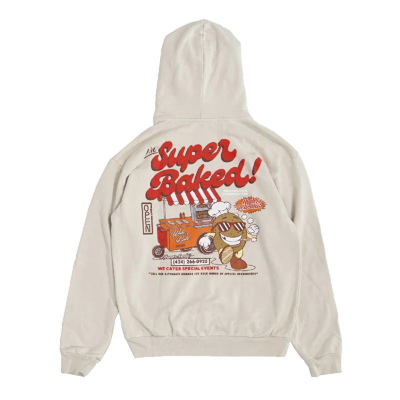 Women's cropped sweatshirt with a slogan graphic for a fun and expressive lookSuper Baked Hoodie Sand