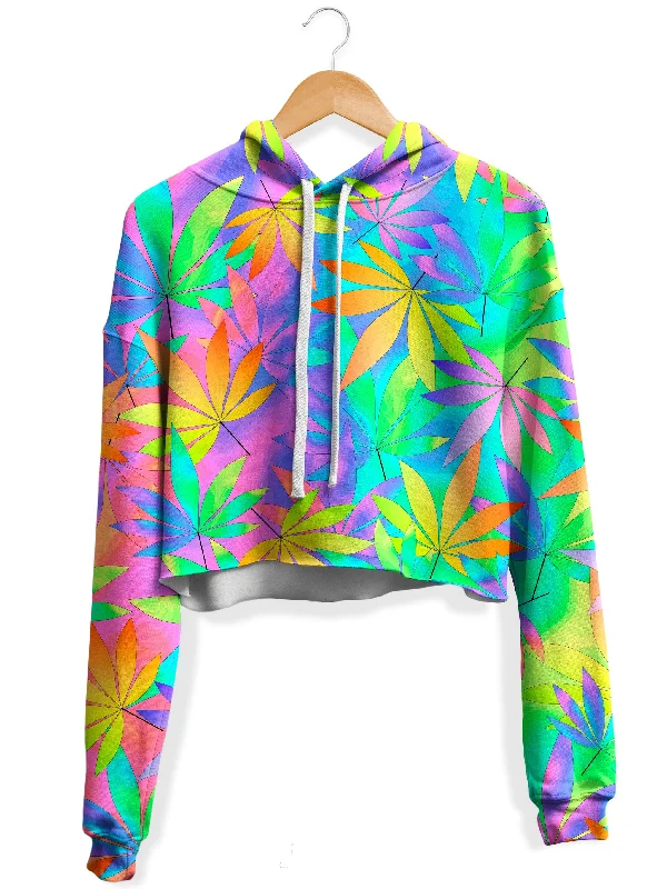 Women's hoodie with a kangaroo pocket and a pom - pom drawstring for added charmTake a Little Trip with Weed Fleece Crop Hoodie Women's hoodie with a kangaroo pocket and a pom - pom drawstring for added charmTake a Little Trip with Weed Fleece Crop Hoodie