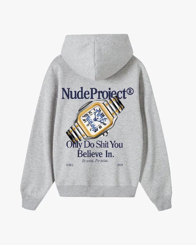 Women's oversized cropped hoodie with drawstrings for a trendy lookTIME HOOD GREY MELANGE Women's oversized cropped hoodie with drawstrings for a trendy lookTIME HOOD GREY MELANGE