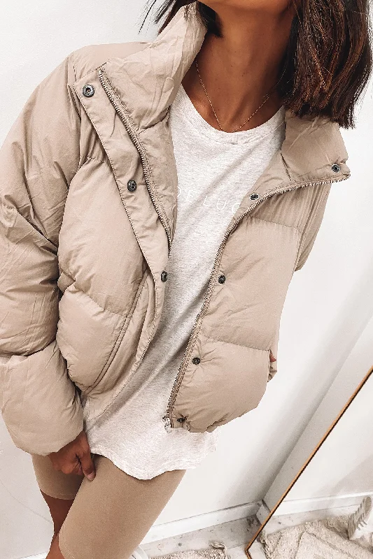 Women's faux fur - trimmed denim jackets for a trendy and cozy styleTopher Puffer Jacket Mocha Women's faux fur - trimmed denim jackets for a trendy and cozy styleTopher Puffer Jacket Mocha