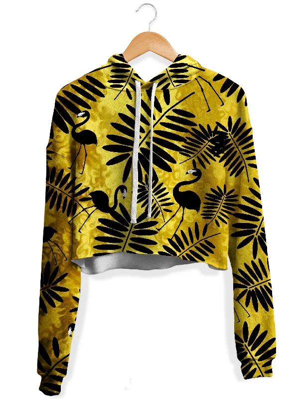 Women's cropped sweatshirt with a slogan graphic for a fun and expressive lookTropical Black Flamingos Fleece Crop Hoodie Women's cropped sweatshirt with a slogan graphic for a fun and expressive lookTropical Black Flamingos Fleece Crop Hoodie