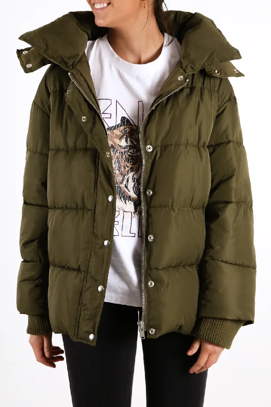 Women's denim jackets with distressed details for a casual and edgy lookUtility Puffer Light Khaki Silver Women's denim jackets with distressed details for a casual and edgy lookUtility Puffer Light Khaki Silver