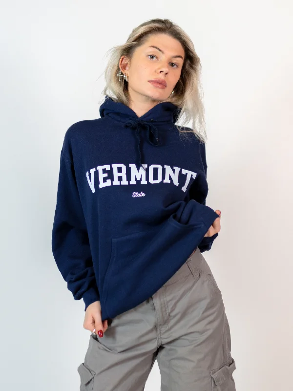 Women's graphic - printed sweatshirt featuring floral patterns for a feminine touchVERMONT STATE HOODIE - NAVY Women's graphic - printed sweatshirt featuring floral patterns for a feminine touchVERMONT STATE HOODIE - NAVY