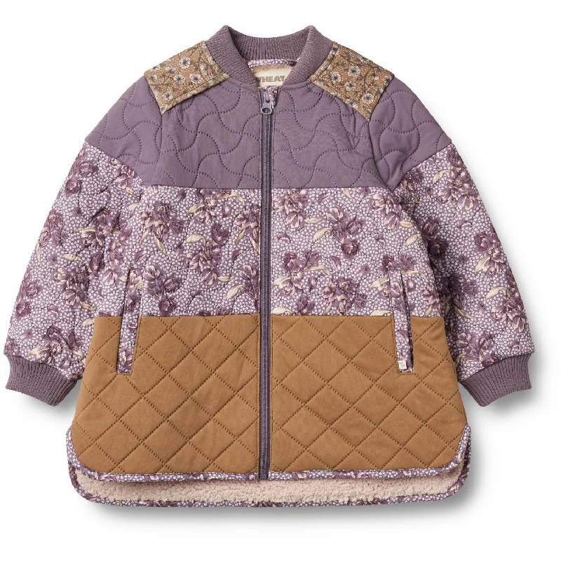 Women's faux fur - trimmed denim jackets for a trendy and cozy styleWheat Lilac Tulips Thermo Jacket Hadis Women's faux fur - trimmed denim jackets for a trendy and cozy styleWheat Lilac Tulips Thermo Jacket Hadis
