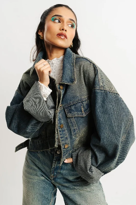 Women's faux fur - trimmed denim jackets for a trendy and cozy styleBlue Tinted Denim Jacket Women's faux fur - trimmed denim jackets for a trendy and cozy styleBlue Tinted Denim Jacket