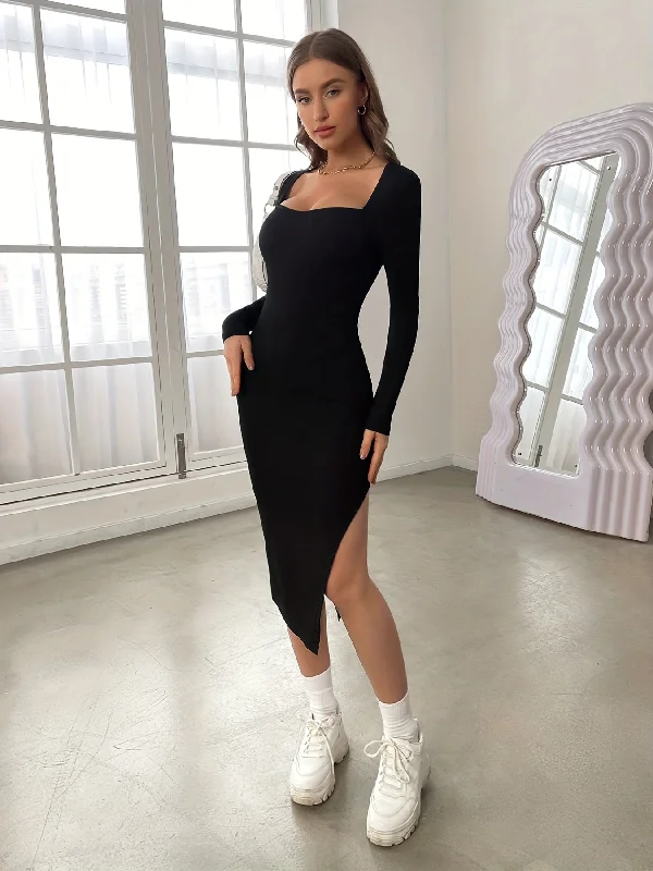 Shift Women Dress with a Simple and Classic Design for Everyday Wear Shift Women Dress with a Simple and Classic Design for Everyday Wear Sixsr Solid Side Split Dress, Casual Slim Long Sleeve Midi Dress, Women's Clothing Shift Women Dress with a Simple and Classic Design for Everyday Wear Shift Women Dress with a Simple and Classic Design for Everyday Wear Sixsr Solid Side Split Dress, Casual Slim Long Sleeve Midi Dress, Women's Clothing