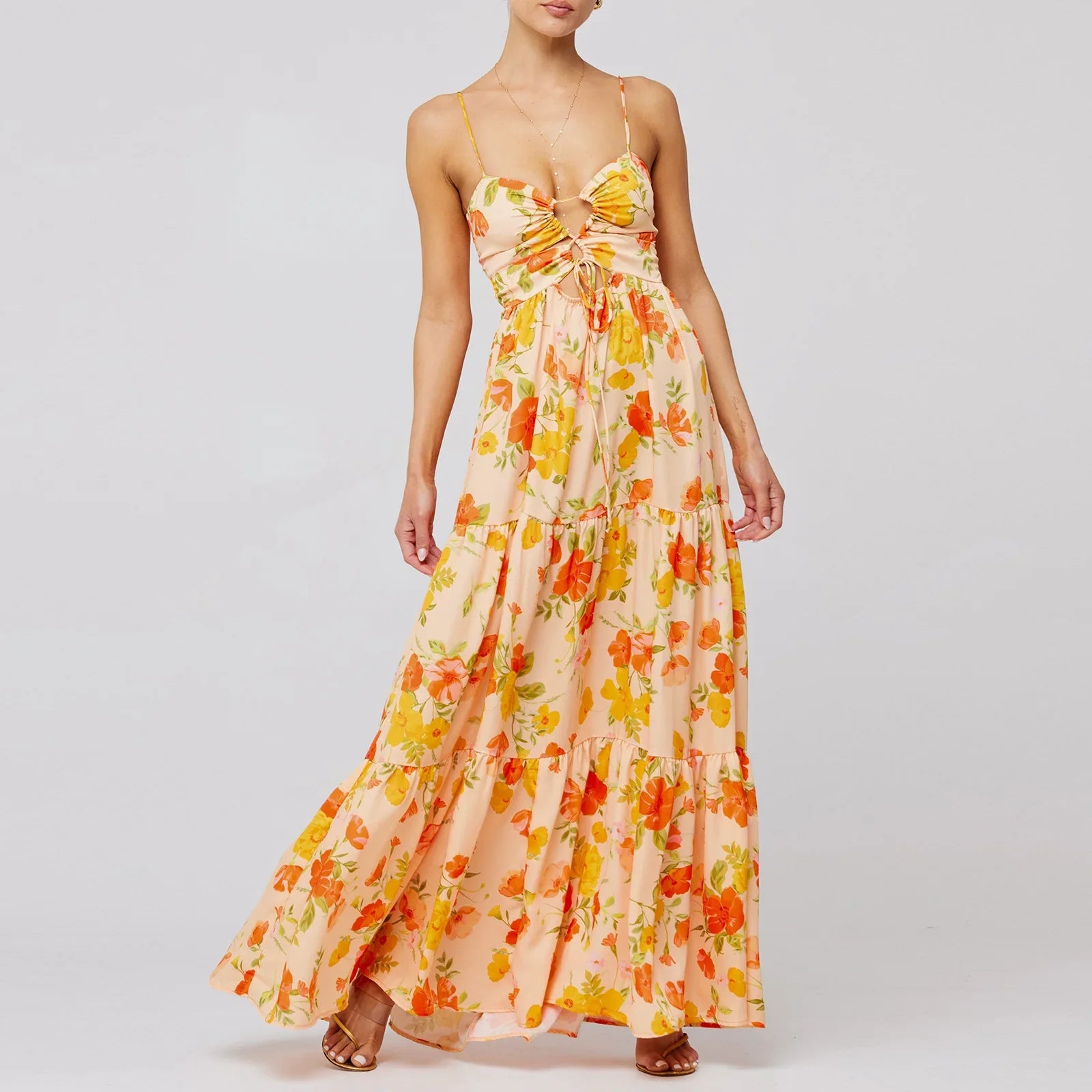 FashionSierra - Floral Summer Casual Sleeveless Backless Bodycon Spaghetti Strap Long Maxi Dress