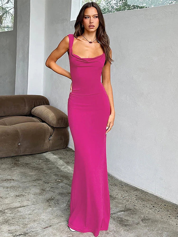 Long Slim Bodycon Spaghetti Strap Bow Backless Sexy Spring Summer Maxi Dress