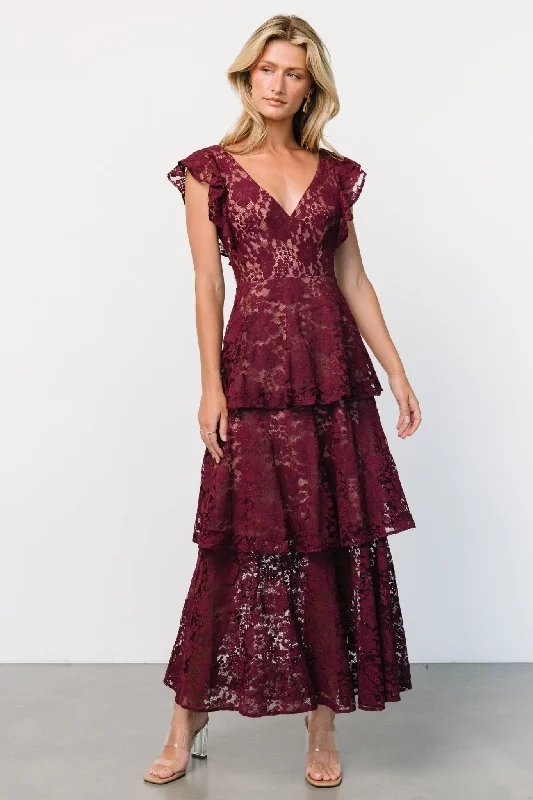 Margot Lace Tiered Maxi Dress | Wine