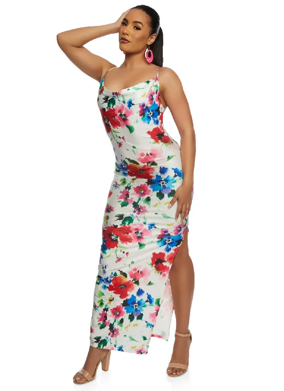 Iris Floral Print Cowl Neck Maxi Dress