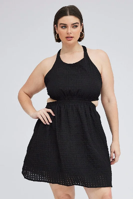 Midi dresses with mesh inserts for a trendy and breathable optionBlack Midi Dress Elastic Strappy Back Midi dresses with mesh inserts for a trendy and breathable optionBlack Midi Dress Elastic Strappy Back