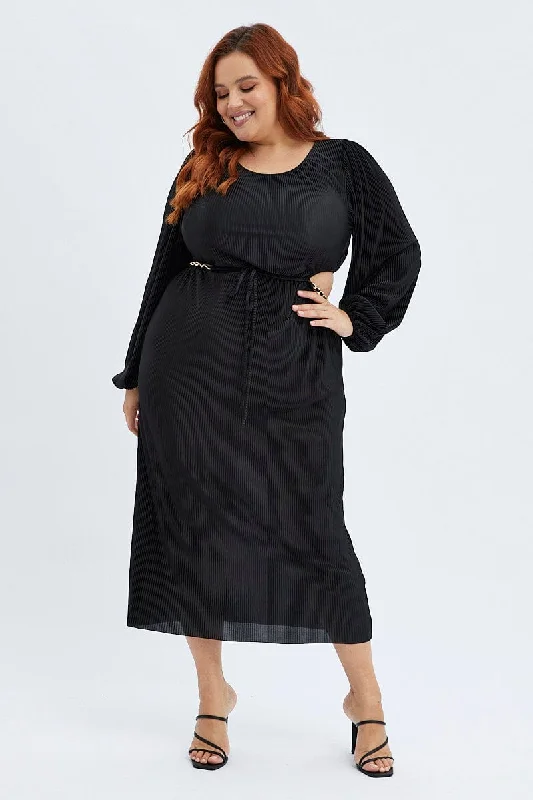 Sleeveless midi dresses with lace details for summer weddingsBlack Midi Dress Long Sleeve Cut Out Plisse Sleeveless midi dresses with lace details for summer weddingsBlack Midi Dress Long Sleeve Cut Out Plisse