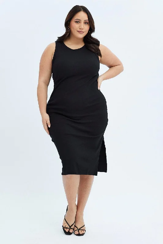 Midi dresses with ruffled bodices for a more pronounced feminine lookBlack Midi Dress Rib Jersey Fitted Sleeveless Midi dresses with ruffled bodices for a more pronounced feminine lookBlack Midi Dress Rib Jersey Fitted Sleeveless