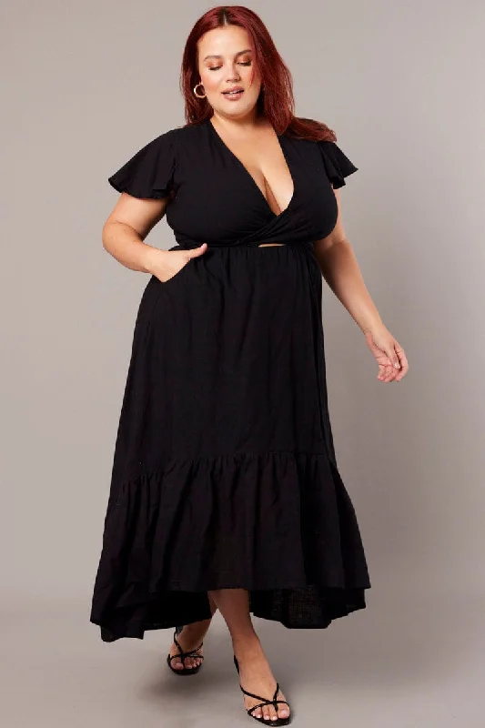 Midi dresses with button - front designs for a classic touchBlack Tie Front Flare Sleeve Midi Dress Midi dresses with button - front designs for a classic touchBlack Tie Front Flare Sleeve Midi Dress