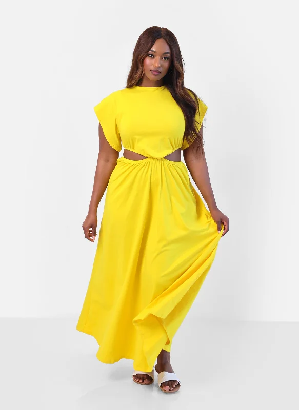 Desires Cut Out Maxi A Line Dress - Yellow