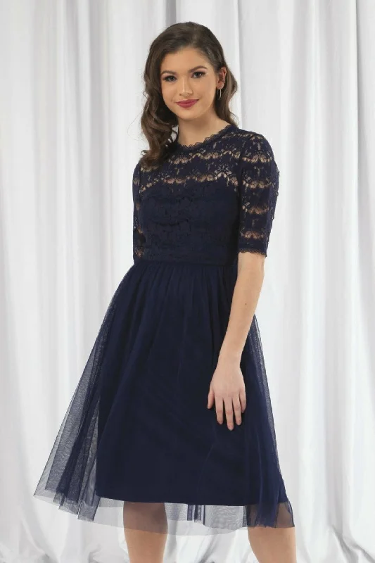 Double Second Navy Lace Dress With Tulle Skirt