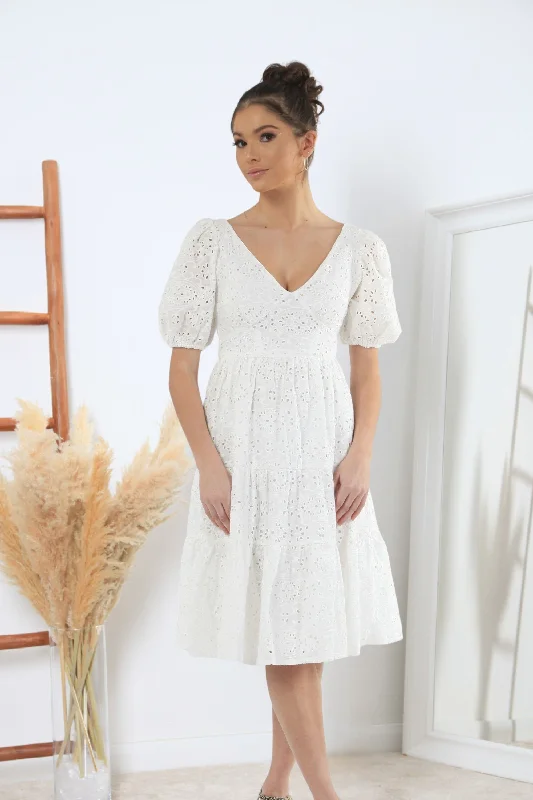 Double Second White Tiered Broderie Dress