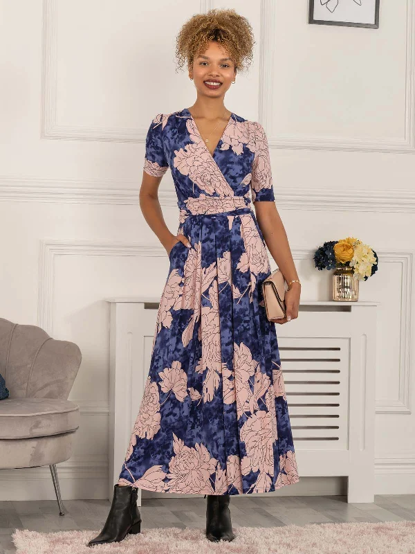 Evita Floral Print Maxi Jersey Dress, Floral Abstract