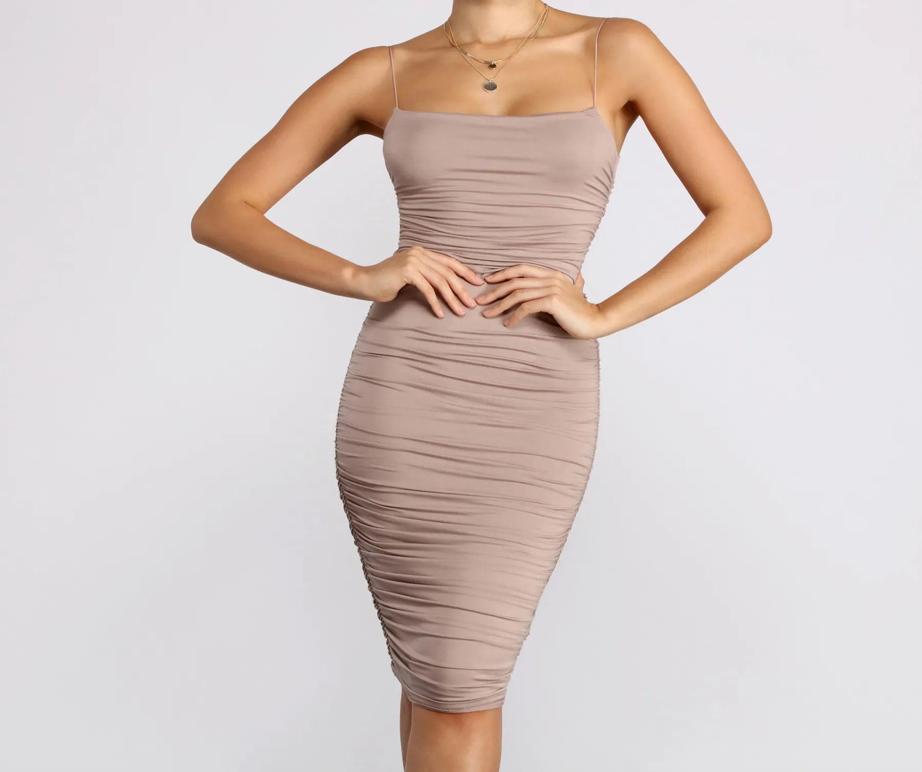 Midi dresses with ruffled bodices for a more pronounced feminine lookFriday Night Ruched Midi Dress Midi dresses with ruffled bodices for a more pronounced feminine lookFriday Night Ruched Midi Dress