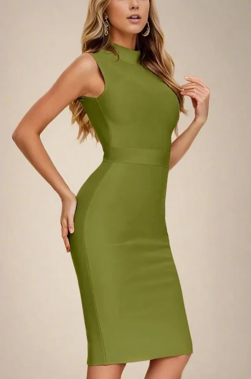 Grace Bandage Midi Dress - Olive Green