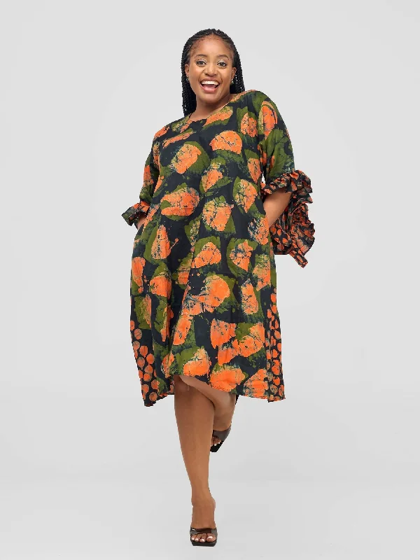 Inroses Hub Batiki Dress - Orange / Black