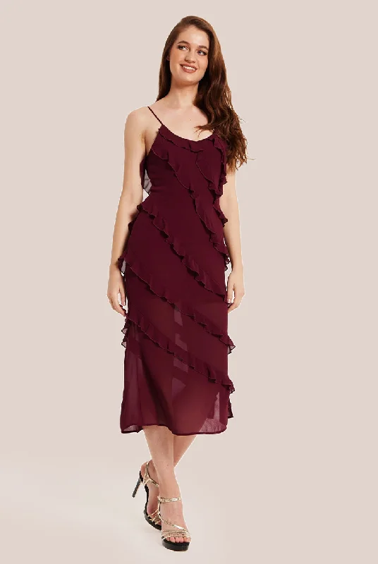 Liquorish Burgundy Sleeveless Chiffon Frill Dress