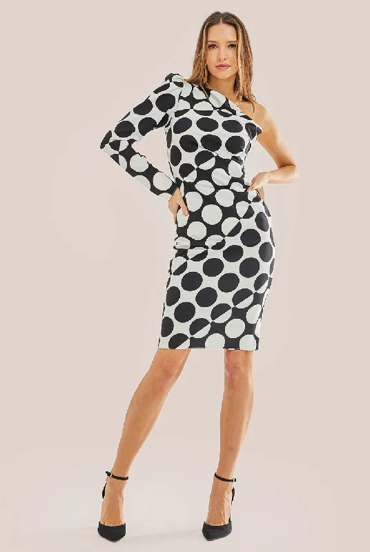 Liquorish One Sleeve Midi Dress In Black White Spot Print