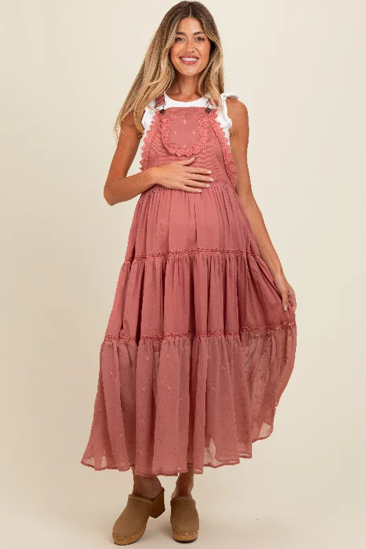 Midi dresses with polka dot prints for a playful summer outfitMauve Overall Crochet Lace Tiered Maternity Dress Midi dresses with polka dot prints for a playful summer outfitMauve Overall Crochet Lace Tiered Maternity Dress