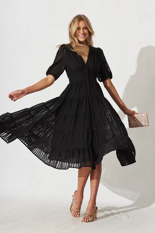 Modica Midi Dress In Black Chiffon