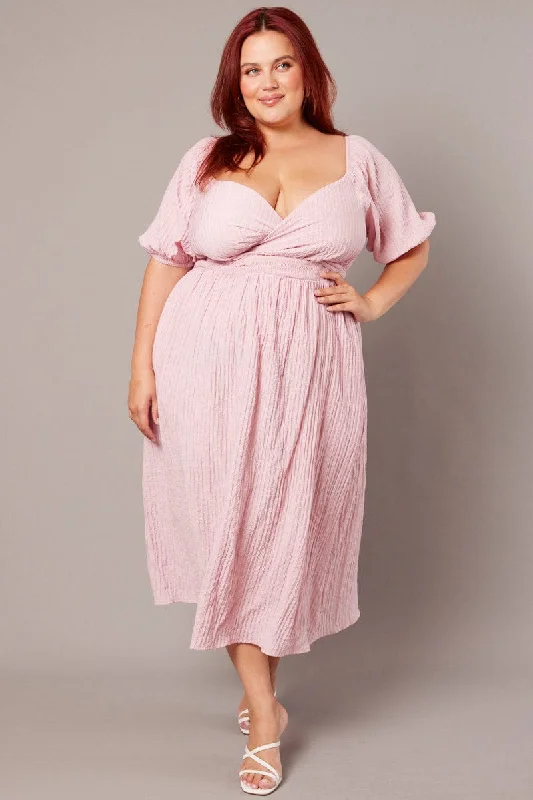 Midi dresses with sheer panels for a touch of allurePink Midi Dress Textured Wrapover Elastic Waist Detail Midi dresses with sheer panels for a touch of allurePink Midi Dress Textured Wrapover Elastic Waist Detail