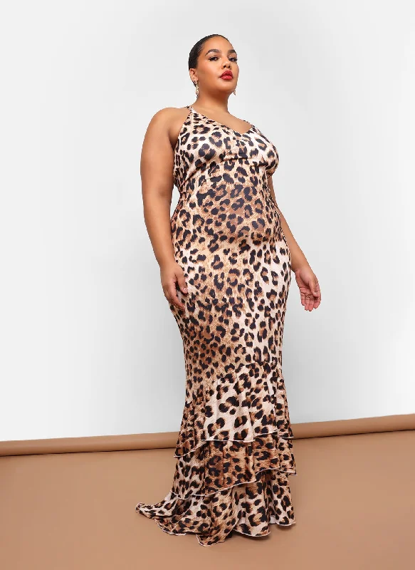 Halima Leopard Mermaid Maxi Bodycon Dress