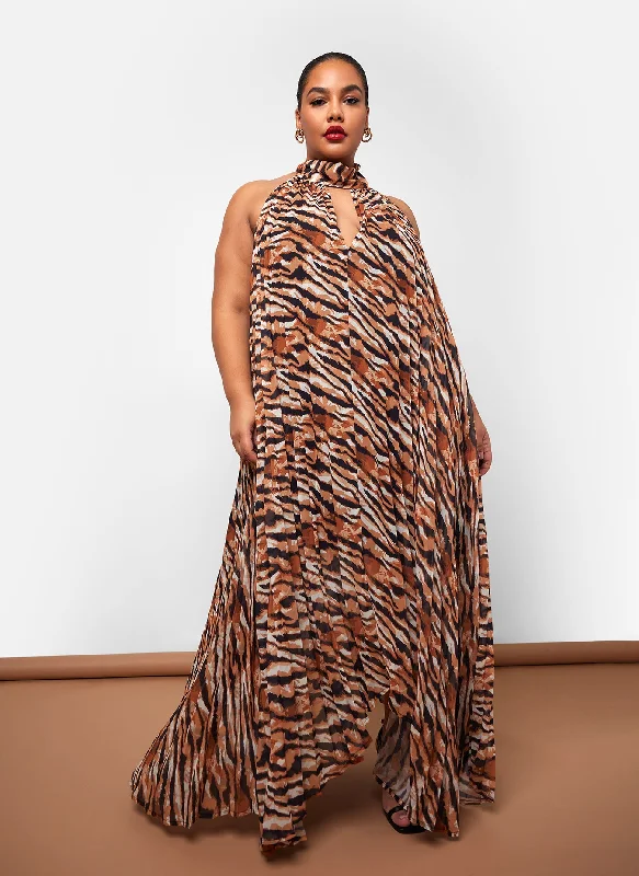 Meryem Tiger Halter Neck Maxi Shift Dress