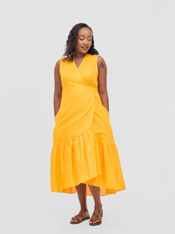 Safari Savannah Midi Wrap Dress - Mustard