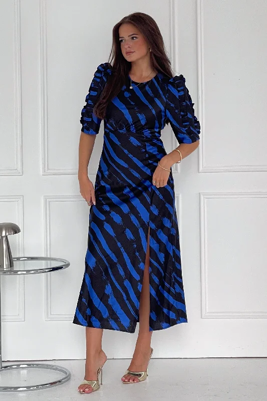 Midi dresses with wrap - around skirts for a customizable fitSamira Cobalt Print Frill Sleeve Midi Dress Midi dresses with wrap - around skirts for a customizable fitSamira Cobalt Print Frill Sleeve Midi Dress