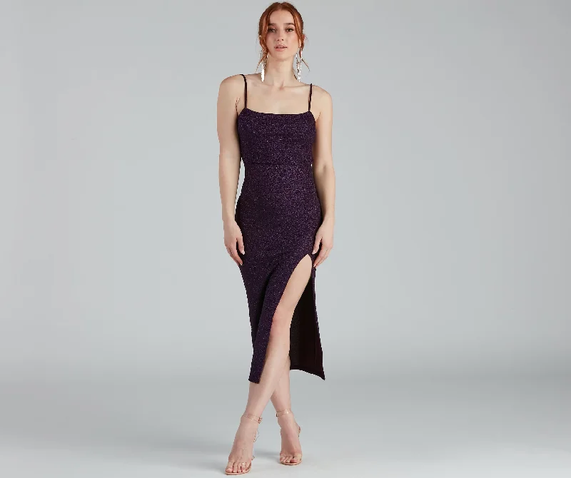 Shimmering Beauty Glitter Tie-Back Midi Dress