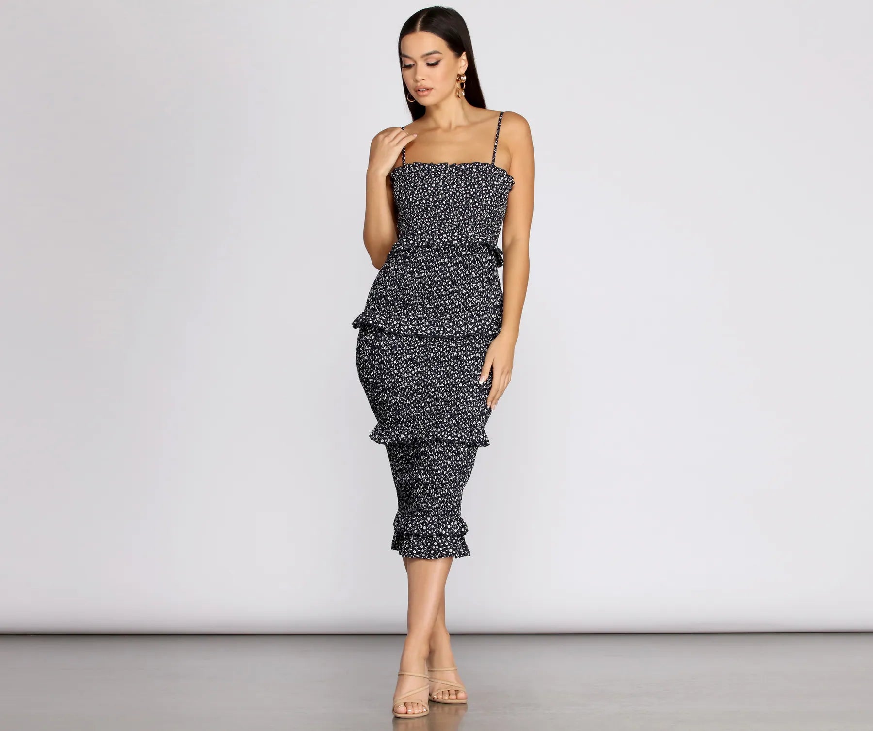 Midi dresses with one - shoulder designs for a modern and asymmetric styleSweet & Smocked Ditsy Ruffle Midi Dress Midi dresses with one - shoulder designs for a modern and asymmetric styleSweet & Smocked Ditsy Ruffle Midi Dress