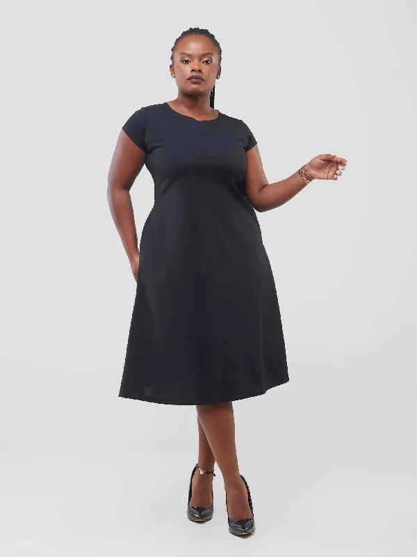 Timyt Urban Official Cap Sleeved Round Neck Shift Dress - Black