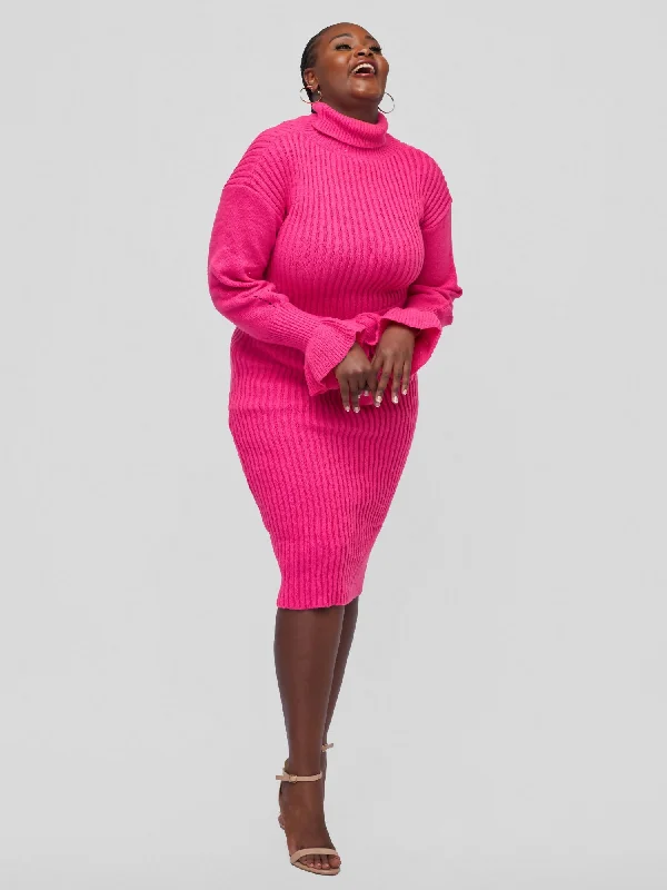 Tuli Nashua Turtle Neck Sweater Dress - Hot Pink