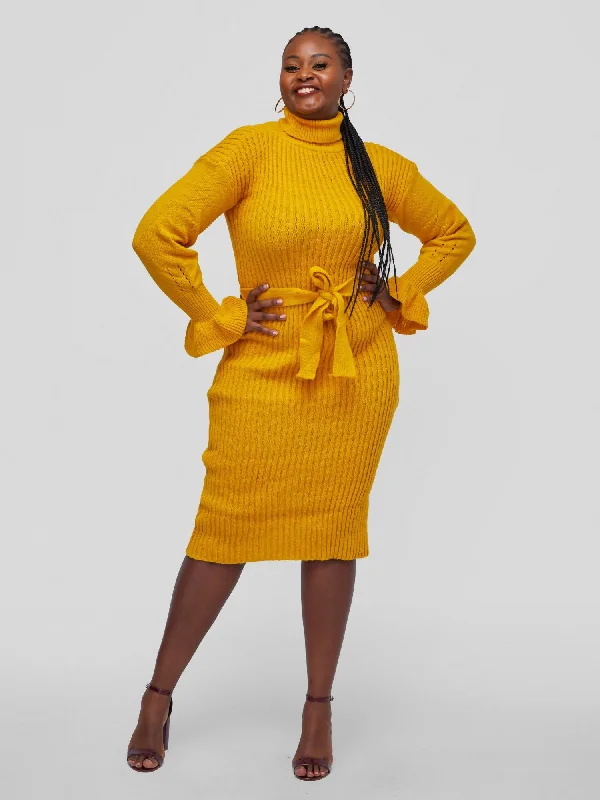 Tuli Nashua Turtle Neck Sweater Dress - Mustard