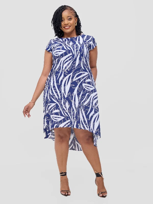 Vivo Jema High Low Tent Dress - Navy / White Print