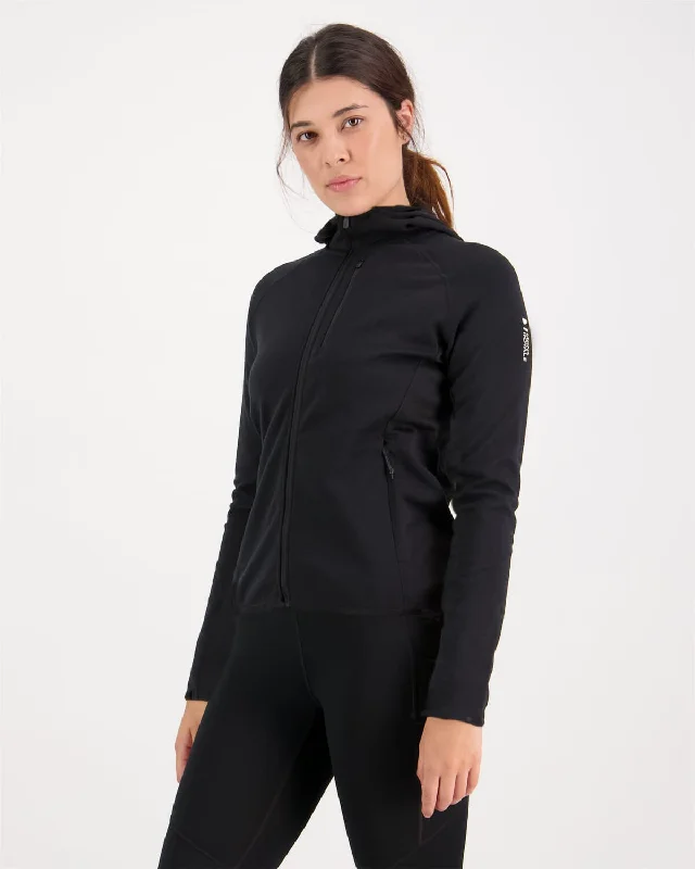 Women's zip - front sweatshirt with contrast stitching for a sporty aestheticApproach Merino Gridlock Hood - Black Women's zip - front sweatshirt with contrast stitching for a sporty aestheticApproach Merino Gridlock Hood - Black
