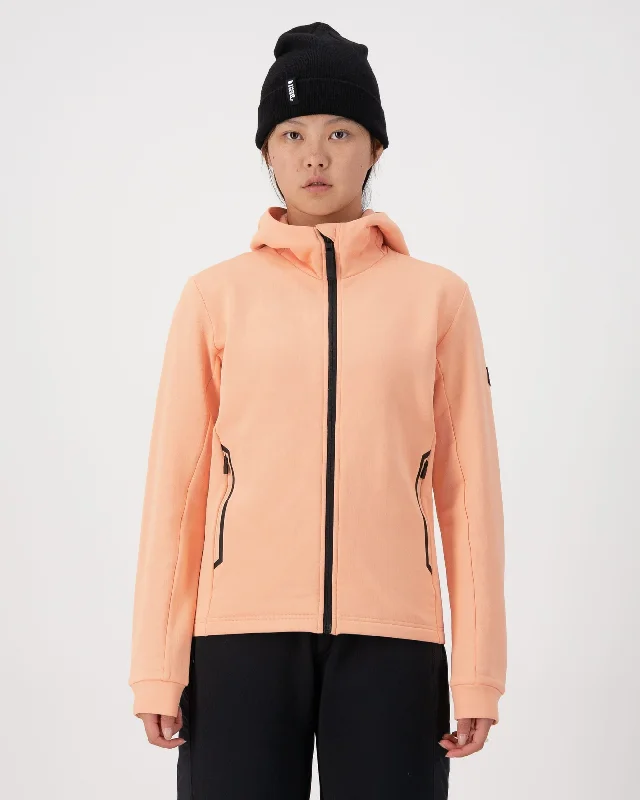 Women's hoodie with a kangaroo pocket and a pom - pom drawstring for added charmArcadia Merino Fleece Hoody - Melon Women's hoodie with a kangaroo pocket and a pom - pom drawstring for added charmArcadia Merino Fleece Hoody - Melon