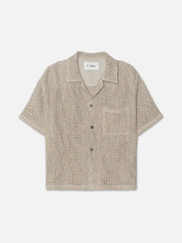 Open Weave Short Sleeve Shirt -- Smoke Beige